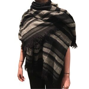 Cozy Striped Scarf Wrap Shawl Soft Comfy Black and Gray